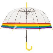 Parapluie transparent cloche - avec bordure arc-en-ciel et manche jaune