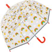 Parapluie cloche Enfant - Baleines scurises - Parapluie transparent avec motif ARC-EN-CIEL et Bordure Phosphorescente - Poigne rouge