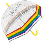 Parapluie cloche Enfant - Baleines scurises - Parapluie transparent avec bordure ARC-EN-CIEL Phosphorescente - Poigne Jaune