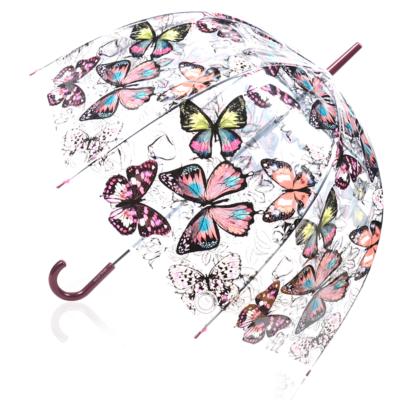 Parapluie droit cloche transparent - Design papillon avec poignée vin rouge