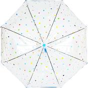Parapluie cloche transparent pour femme - Ouverture automatique - Poignée bleue - Points colorés