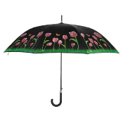 Parapluie droit avec ouverture automatique - Aspect changeant au contact de l'eau de pluie - Noir avec tulipes