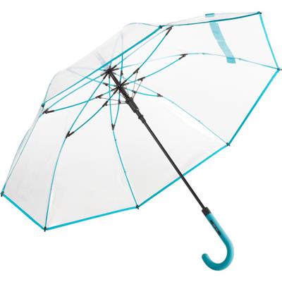 Parapluie cloche transparent - Parapluie Femme automatique - Poignée rouge - Bordure et baleines bleues pétroles
