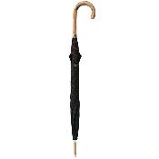 Parapluie long femme - Tissu Jacquard fabriqué en France - Manche courbé en bois - Motif pointillé noir avec intérieur fuschia
