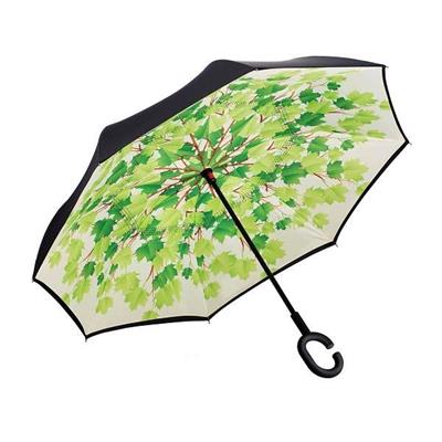 Parapluie à ouverture inversée - Noir et Imprimé Feuilles
