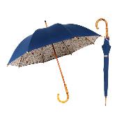Grand parapluie pour femme - Canopée double couche - Mât en bois - Motifs triangulaires - Bleu