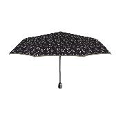 Mini parapluie pliant automatique pour femme - Design à trois volets - Géométrique - Bordure gris