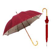 Grand parapluie pour femme - Canopée double couche - Mât en bois - Motifs triangulaires - Rouge