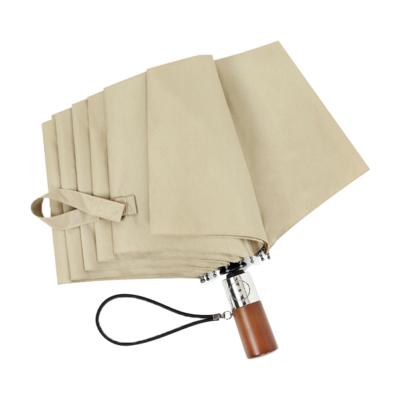 Parapluie compact pour femme - Ouverture automatique - Beige avec poignée en bois