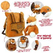 Sac à dos réversible Fanny Fox pour enfants - Peluche amovible - Bretelles réglables et souples - Mini sac de voyage mignon - Taille unique