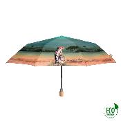 Parapluie pliant et écologique en plastique recyclé et manche en bois - Ouverture automatique - Large protection 96 cm -  Savannah - Violet