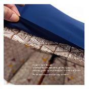 Grand parapluie pour femme - Canopée double couche - Mât en bois - Motifs triangulaires - Bleu