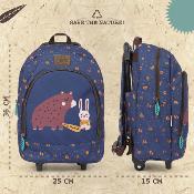 Sac à dos à roulettes pour enfants - Trolley et sac à dos détachables - Bretelles rembourrées réglables - Matière écologique - Ours et lapin