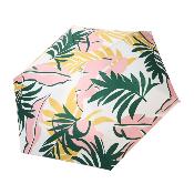 Mini parapluie pliant pour femme - Parapluie plat cinq plis - Ultra léger et compact - Motif feuille de palmier - Rose