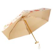 Mini parapluie pliant pour femme - Design compact à cinq volets avec pochette assortie - Imprimé camélia avec revêtement intérieur doré