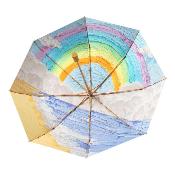 Parapluie pliant automatique pour femme - Parapluie à trois volets - Revêtement argenté - Intérieur arc-en-ciel