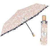 Mini parapluie pliant et écologique pour femme - Système d'ouverture automatique - Fleur blanche