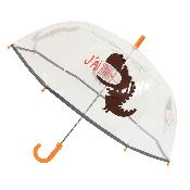 Parapluie cloche transparent enfant - Dinosaure rigolo -  Bordure réflechissante pour être visible la nuit - Transparent avec poignée orange