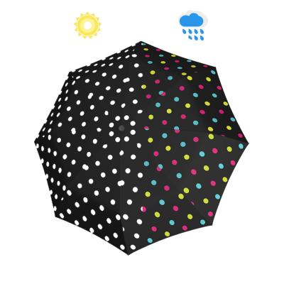 Mini parapluie pliant femme et homme - Ouverture Manuelle - 240 GR - Noir à pois qui change de couleurs