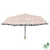 Mini parapluie pliant et écologique pour femme - Système d'ouverture automatique - Fleur blanche