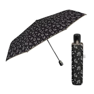 Mini parapluie pliant automatique pour femme - Design à trois volets - Géométrique - Bordure gris