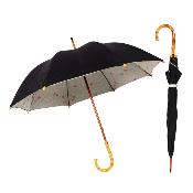 Grand parapluie pour femme - Canopée double couche - Mât en bois - Motifs triangulaires - Noir