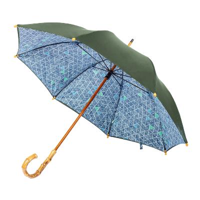 Grand parapluie pour femme - Canopée double couche - Mât en bois - Motifs triangulaires - Vert