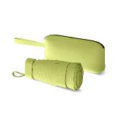 Mini parapluie femme - Parapluie six volets - Léger et compact - Avec étui en cuir zippé - Vert citron