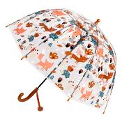 Parapluie enfant transparent -  Parapluie fille et garçon - Poignée orange - Renard