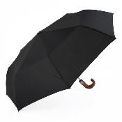 Parapluie pliant compact automatique pour homme et femme - Résistant au vent - Avec poignée courbe en bois et sangle de transport - Noir