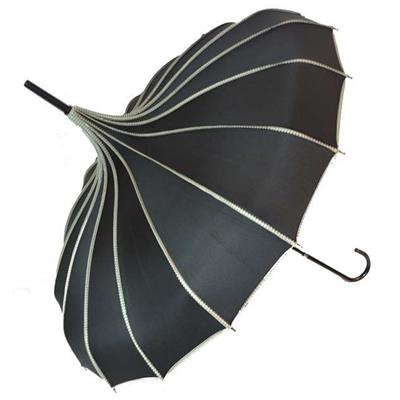 Parapluie long - Pagode - Large 90 cm - Poignée effet cuire - Noir