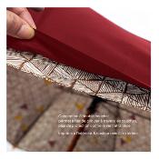 Grand parapluie pour femme - Canopée double couche - Mât en bois - Motifs triangulaires - Rouge