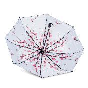 Parapluie pliant - Résistance au vent  - Imprimé fleurs de cerisier à l'intérieur et noir à l'extérieur