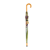 Parapluie droit avec système d'ouverture automatique et manche en bois - oiseaux