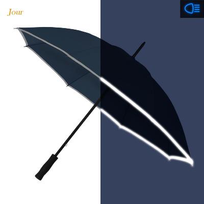 Parapluie long pour femme et homme - Protection Extra Large 102 cm - Résistant au vent - Bleu marine avec bordure réfléchissante