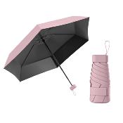 Mini parapluie femme - Parapluie six volets - Léger et compact - Avec étui en cuir zippé - Rose