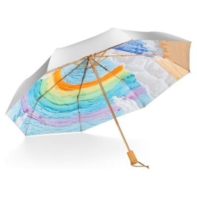Parapluie pliant automatique pour femme - Parapluie à trois volets - Revêtement argenté - Intérieur arc-en-ciel