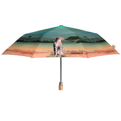 Parapluie pliant et écologique en plastique recyclé et manche en bois - Ouverture automatique - Large protection 96 cm -  Savannah - Violet