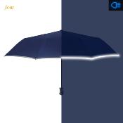 Parapluie pliant réfléchissante pour femme et Homme  - Ouverture automatique - Couverture large 104 cm - Bleu avec bordure refléchissante