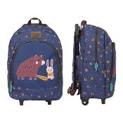 Sac à dos à roulettes pour enfants - Trolley et sac à dos détachables - Bretelles rembourrées réglables - Matière écologique - Ours et lapin