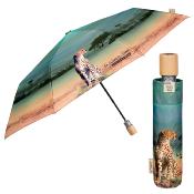 Parapluie pliant et écologique en plastique recyclé et manche en bois - Ouverture automatique - Large protection 96 cm -  Savannah - Vert