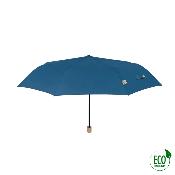 Parapluie pliant et écologique en plastique recyclé et manche en bois - Ouverture automatique - Large protection 97 cm -  Bleu