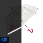 Parapluie cloche transparent enfant - Papillon Rose -  Bordure réflechissante pour être visible la nuit - Transparent avec poignée rose