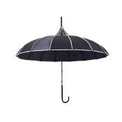 Parapluie long - Pagode - Large 90 cm - Poignée effet cuire - Noir