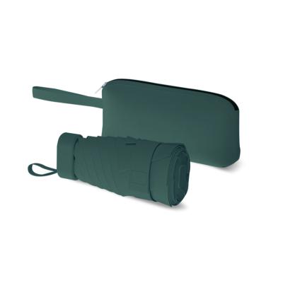 Mini parapluie femme - Parapluie six volets - Léger et compact - Avec étui en cuir zippé - Vert forêt