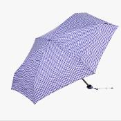 Mini parapluie pliable pour femme – Cinq volets – Protection UVP 50+ – Léger et compact – Avec pochette assortie et breloque en forme de cœur – Violette Vichy