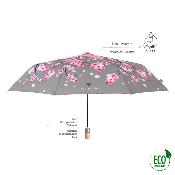 Mini parapluie pliant et écologique pour femme - Système d'ouverture automatique - Fleur de cerisier