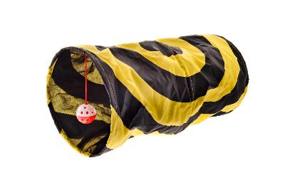 Tunnel Fluo Pet Toy – Jeu interactif avec balle suspendue – Design jaune et noir – Polyester durable