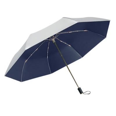 Parapluie pliant pour femme - Parapluie à trois volets - Revêtement Titanium Silver - Intérieur bleu