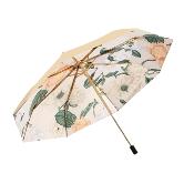 Parapluie pliant pour femme - Parapluie à trois volets - Revêtement or titane - Intérieur orchidée